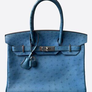 Hermes Blue Ostrich & Palladium Hardware Birkin 30